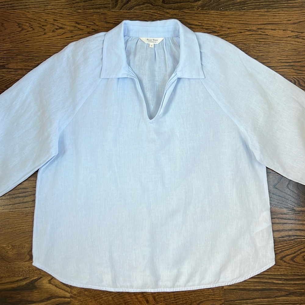 Blue 3/4 Sleeve Boxy Polo Blouse